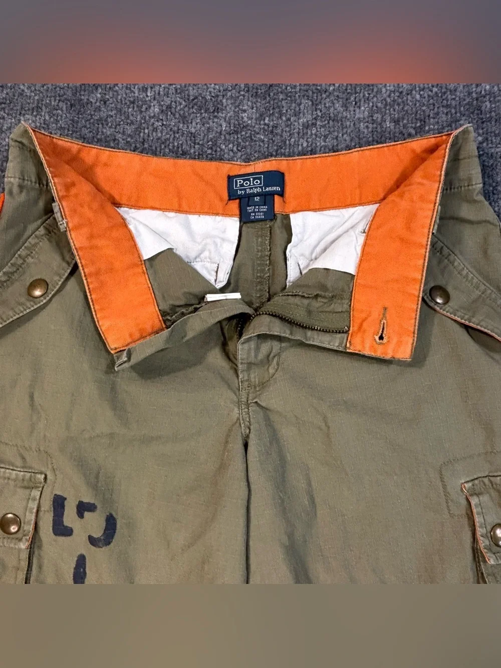 Polo Ralph Lauren Boys 12 Cargo Shorts Green Ripstop Mountain Div RL-65 Patch